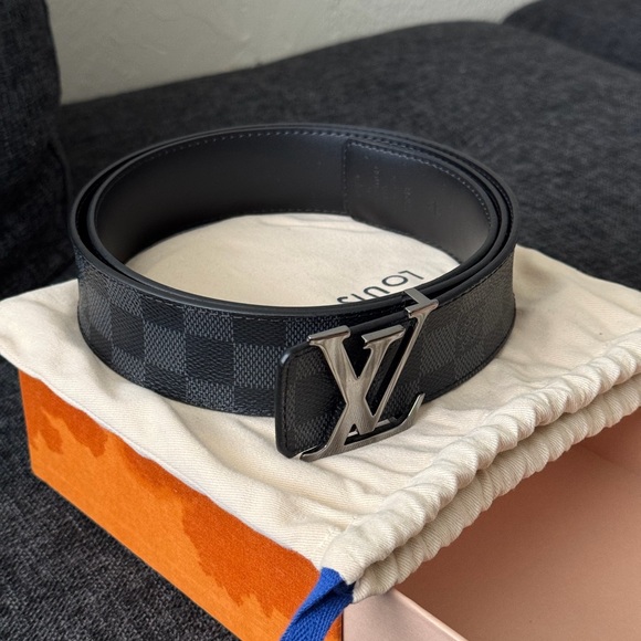 Louis Vuitton Black and Gray Checkered Belt